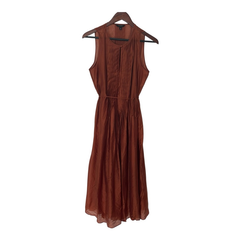 Banana Republic Pintuck Organza Midi Dress Arabian Spice Pumpkin Medium Lined - Picture 4 of 16